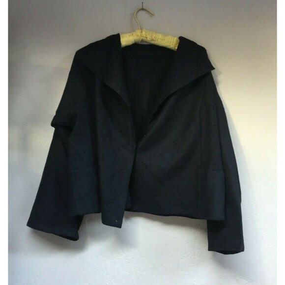 Babette Womens Small Wool Draped Collar Jacket Pockets Black Lightweight Casual - Picture 1 of 9
